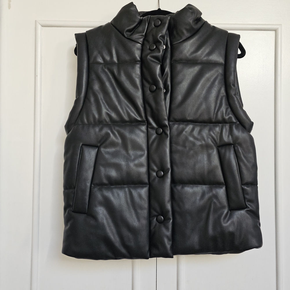 Heartloom Black Faux Leather Puffer Vest